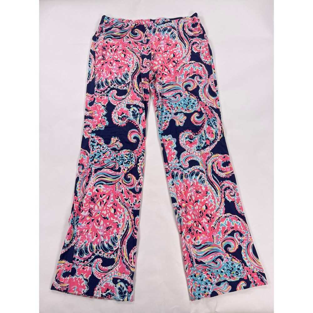 Lilly Pulitzer Large Georgia May Palazzo Pants Navy Pink Casa Del Sol Knit 86480